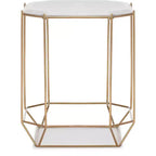 Table d'appoint Finch Colton à plateau en marbre massif avec base en métal blanc/doré : Style Glamour de luxe, Cadre en fer, Forme carrée
