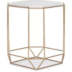 Table d'appoint Finch Colton à plateau en marbre massif avec base en métal blanc/doré : Style Glamour de luxe, Cadre en fer, Forme carrée