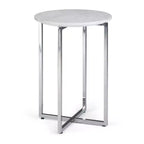 18" Farnell Contemporary Wide Metal Accent Side Table with Chrome Base White/Silver - WyndenHall: Marble Top, Round End Table