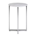 Table d'appoint contemporaine en métal large 18" Farnell avec base chromée Blanc/Argent - WyndenHall : Dessus en marbre, Table d'appoint ronde