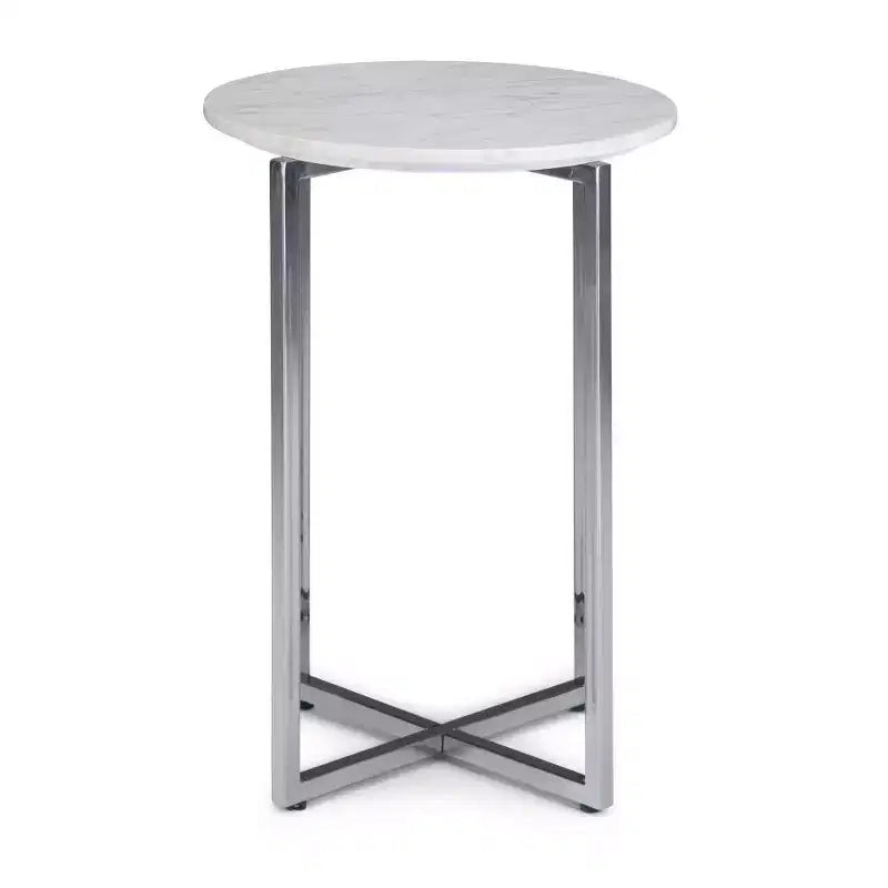 Table d'appoint contemporaine en métal large 18" Farnell avec base chromée Blanc/Argent - WyndenHall : Dessus en marbre, Table d'appoint ronde