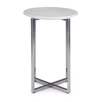 Table d'appoint contemporaine en métal large 18" Farnell avec base chromée Blanc/Argent - WyndenHall : Dessus en marbre, Table d'appoint ronde