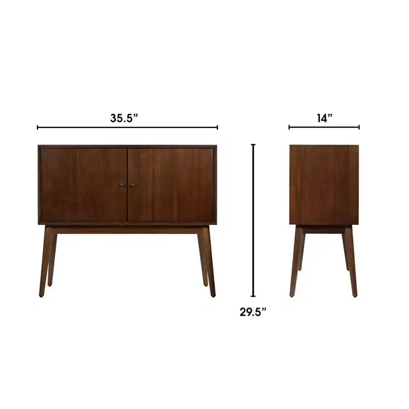 Brookline 2 portes Meuble de rangement Noyer classique - Adore Decor : Moderne du milieu du siècle, placage d'acacia, rangement divisé
