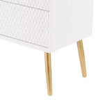 Commode en bois moderne à 3 tiroirs Olivia & May avec poignées à bouton blanches : style milieu de siècle, cadre composite en MDF