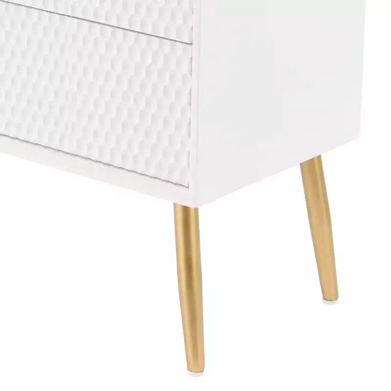 Commode en bois moderne à 3 tiroirs Olivia & May avec poignées à bouton blanches : style milieu de siècle, cadre composite en MDF