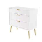 Commode en bois moderne à 3 tiroirs Olivia & May avec poignées à bouton blanches : style milieu de siècle, cadre composite en MDF