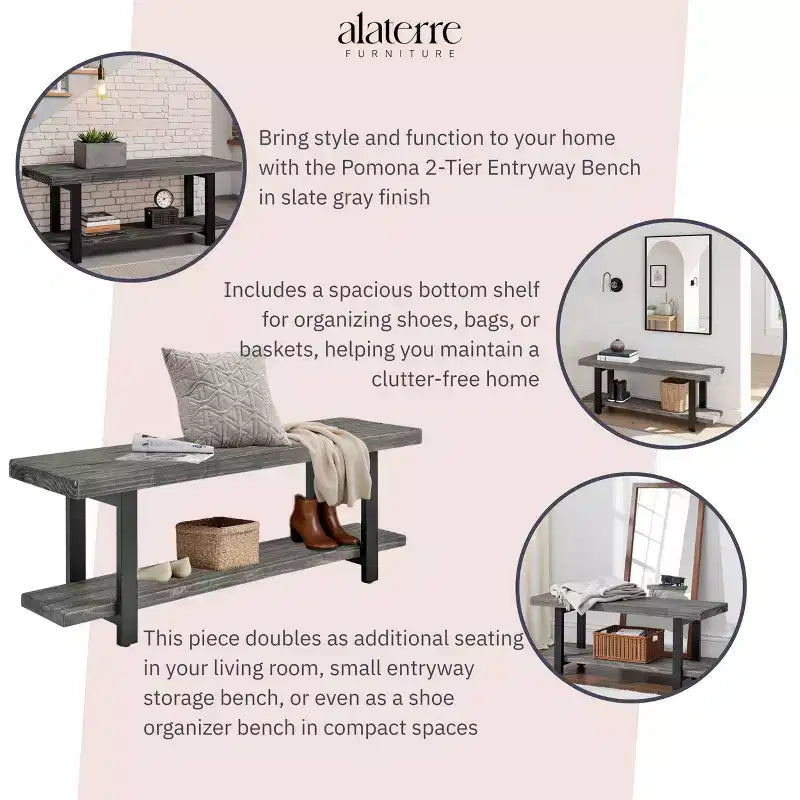 Banc Pomona en métal et bois Gris ardoise - Meubles Alaterre