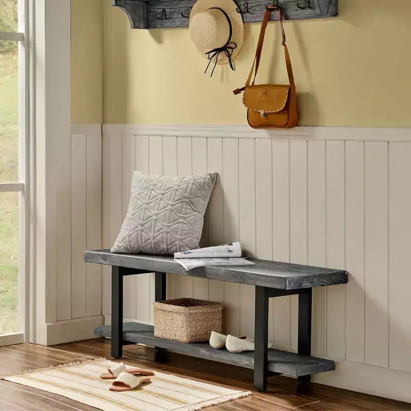 Banc Pomona en métal et bois Gris ardoise - Meubles Alaterre