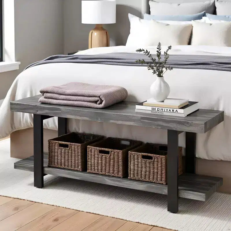 Banc Pomona en métal et bois Gris ardoise - Meubles Alaterre