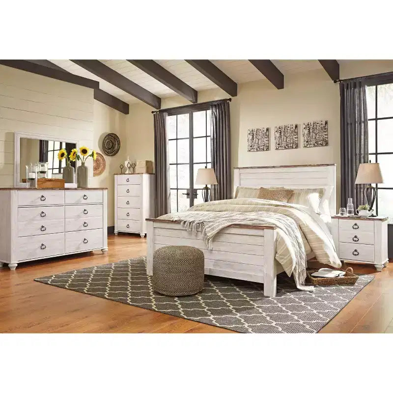 Tête de lit Queen Willowton Whitewash – Signature Design by Ashley : Stratifié imitation bois, Fixation sur cadre de lit