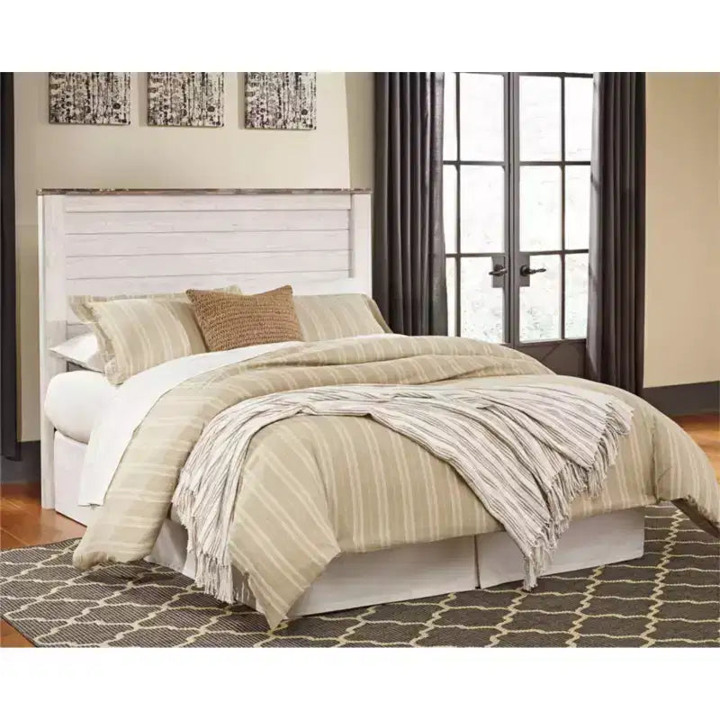 Tête de lit Queen Willowton Whitewash – Signature Design by Ashley : Stratifié imitation bois, Fixation sur cadre de lit
