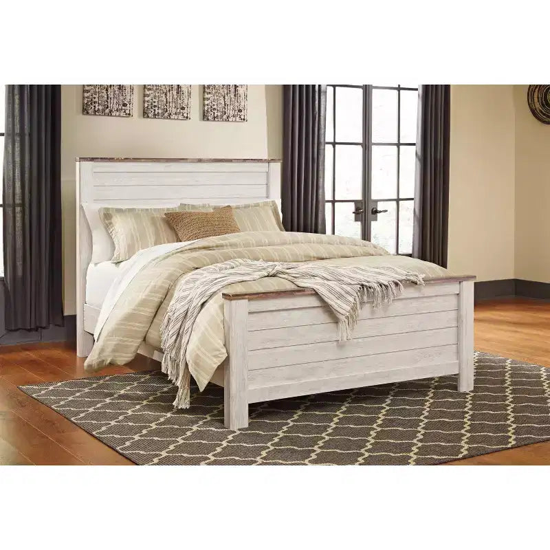 Tête de lit Queen Willowton Whitewash – Signature Design by Ashley : Stratifié imitation bois, Fixation sur cadre de lit