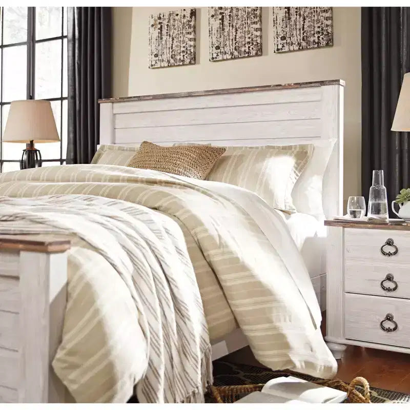 Tête de lit Queen Willowton Whitewash – Signature Design by Ashley : Stratifié imitation bois, Fixation sur cadre de lit