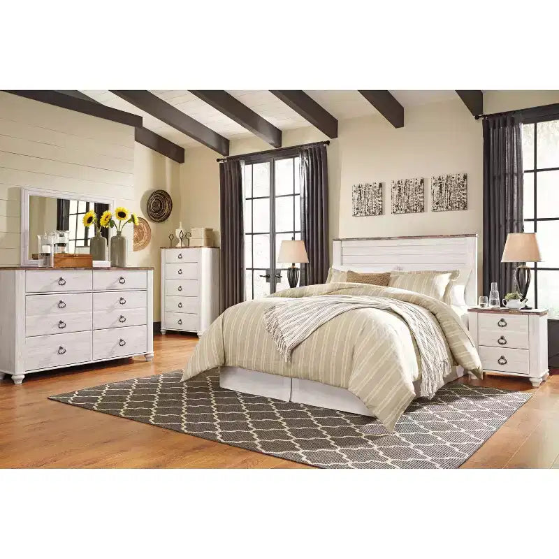 Tête de lit Queen Willowton Whitewash – Signature Design by Ashley : Stratifié imitation bois, Fixation sur cadre de lit