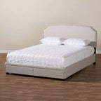 Lit plateforme Baxton Studio Queen Larese avec 2 tiroirs de rangement, tissu beige/noir : Style moderne du milieu du siècle, sommier tapissier non requis.