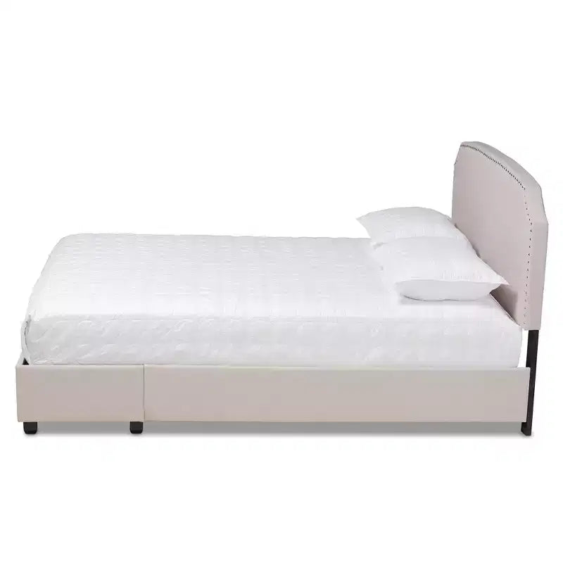 Lit plateforme Baxton Studio Queen Larese avec 2 tiroirs de rangement, tissu beige/noir : Style moderne du milieu du siècle, sommier tapissier non requis.