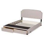 Lit plateforme Baxton Studio Queen Larese avec 2 tiroirs de rangement, tissu beige/noir : Style moderne du milieu du siècle, sommier tapissier non requis.
