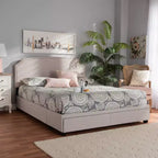 Lit plateforme Baxton Studio Queen Larese avec 2 tiroirs de rangement, tissu beige/noir : Style moderne du milieu du siècle, sommier tapissier non requis.
