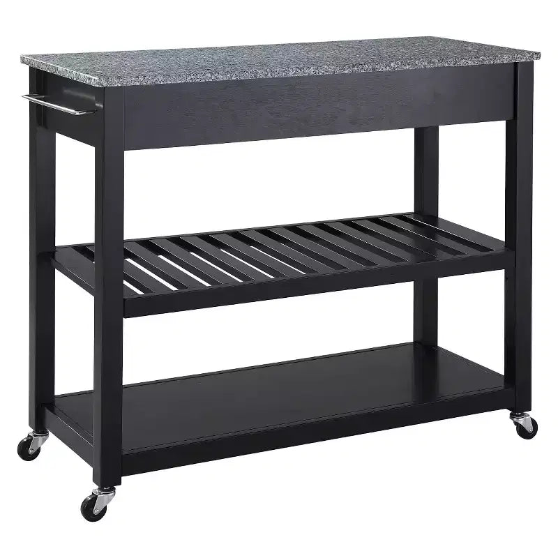 Chariot/Îlot de cuisine avec dessus en granit massif et rangement pour tabourets en option - Crosley