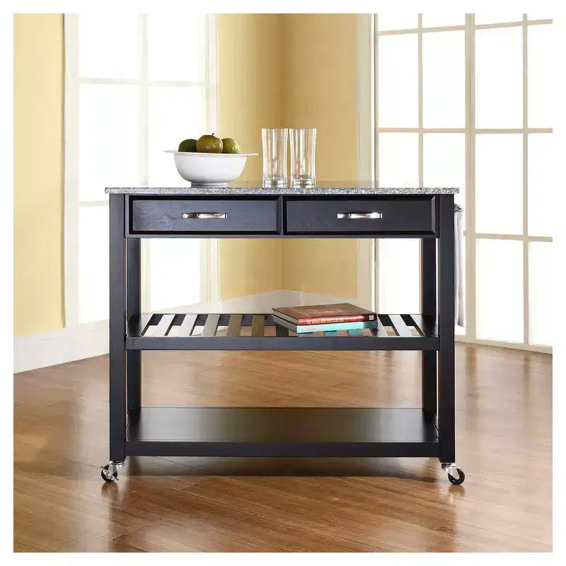 Chariot/Îlot de cuisine avec dessus en granit massif et rangement pour tabourets en option - Crosley