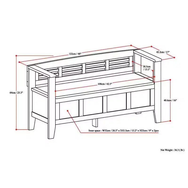 Banc de rangement en bois massif 48 Chandler - Wyndenhall