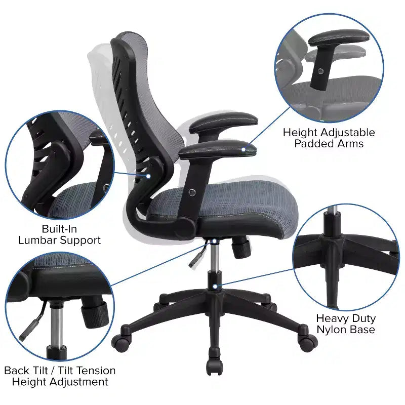 Chaise de bureau ergonomique pivotante Flash Furniture Executive Designer Mesh à dossier haut avec accoudoirs réglables