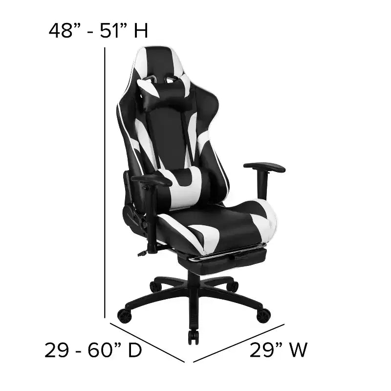 Chaise de jeu Flash Furniture X30 Chaise de bureau ergonomique de course avec dossier entièrement inclinable et repose-pieds coulissant en cuir souple rouge