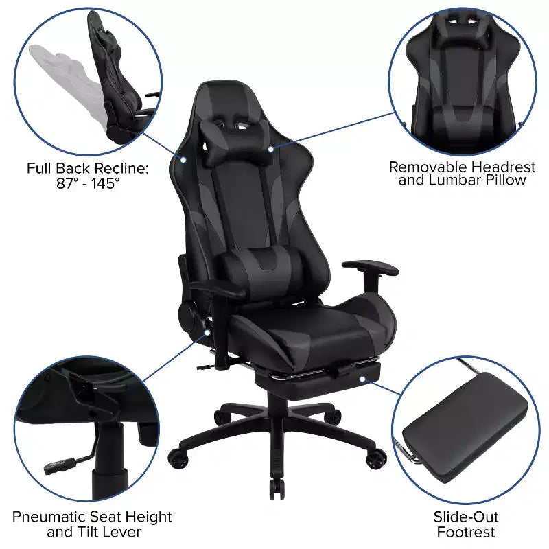 Chaise de jeu Flash Furniture X30 Chaise de bureau ergonomique de course avec dossier entièrement inclinable et repose-pieds coulissant en cuir souple rouge