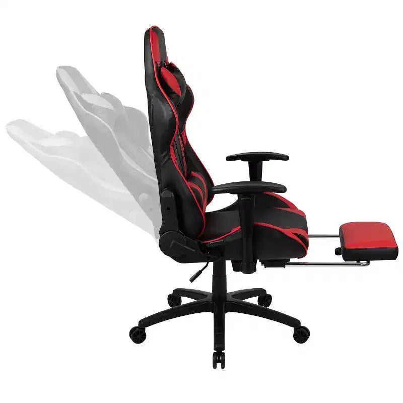 Chaise de jeu Flash Furniture X30 Chaise de bureau ergonomique de course avec dossier entièrement inclinable et repose-pieds coulissant en cuir souple rouge