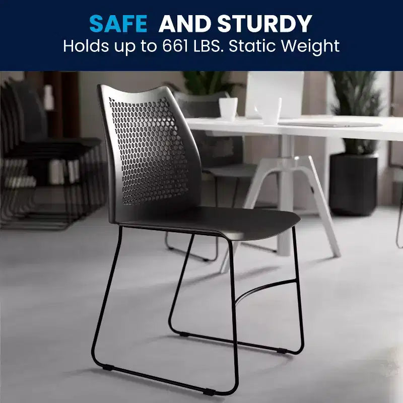 Chaise empilable Flash Furniture série HERCULES, capacité 300 kg, avec dossier aéré et piètement luge thermolaqué