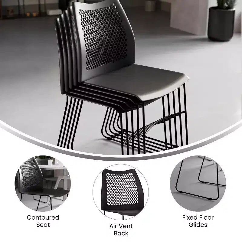 Chaise empilable Flash Furniture série HERCULES, capacité 300 kg, avec dossier aéré et piètement luge thermolaqué