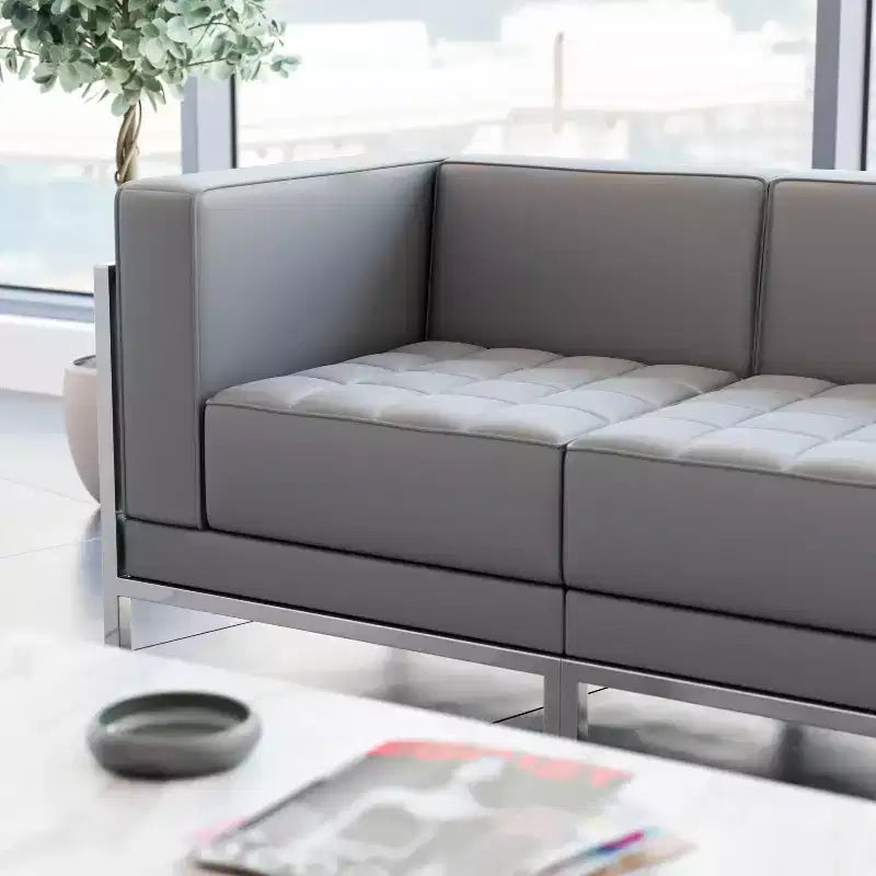 Fauteuil d'angle gauche modulaire contemporain Flash Furniture Série HERCULES Imagination avec siège capitonné et cadre encastré