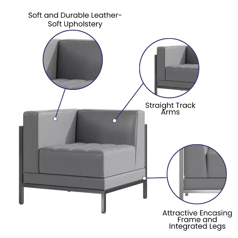 Fauteuil d'angle gauche modulaire contemporain Flash Furniture Série HERCULES Imagination avec siège capitonné et cadre encastré