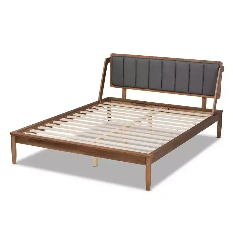 Lit plateforme moderne Mid-Century Helsa Noyer/Marron/Gris - Baxton Studio