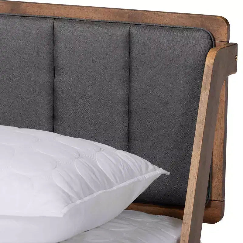 Lit plateforme moderne Mid-Century Helsa Noyer/Marron/Gris - Baxton Studio