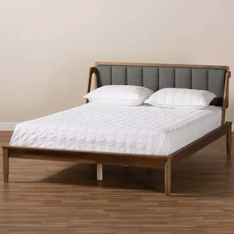 Lit plateforme moderne Mid-Century Helsa Noyer/Marron/Gris - Baxton Studio