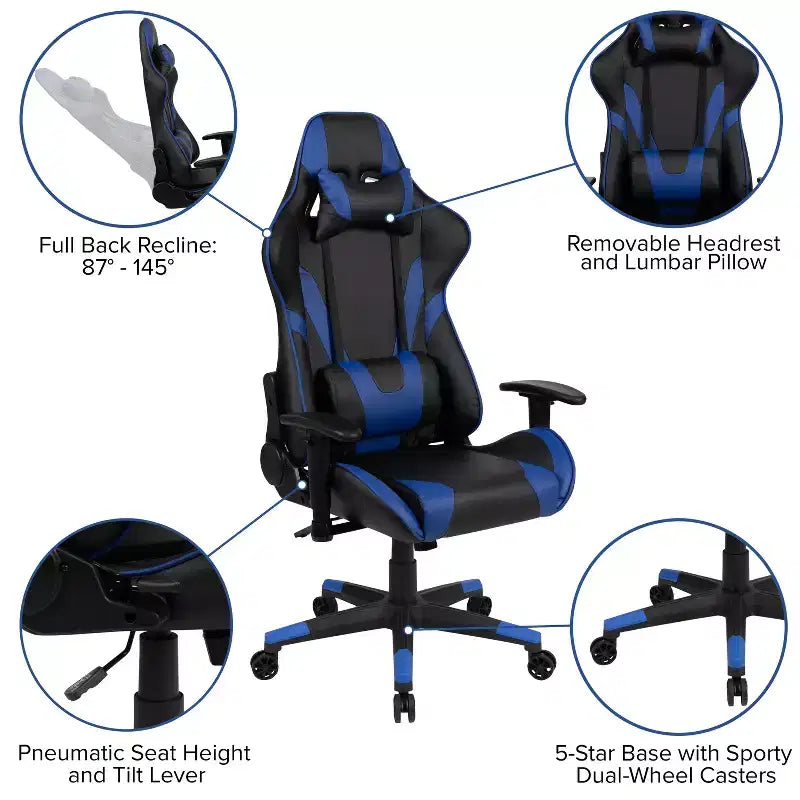 Chaise de jeu ergonomique Emma et Oliver Racing avec dossier entièrement inclinable en cuir synthétique rouge
