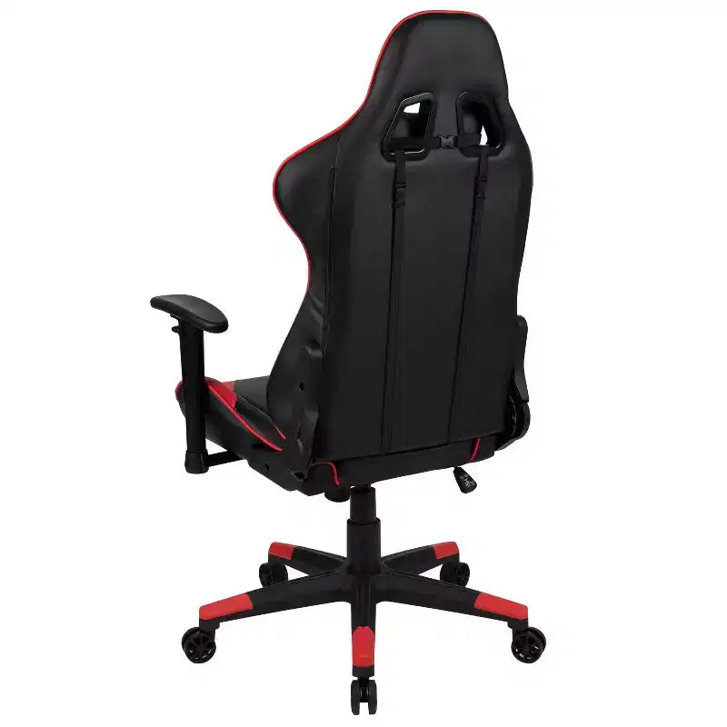 Chaise de jeu ergonomique Emma et Oliver Racing avec dossier entièrement inclinable en cuir synthétique rouge