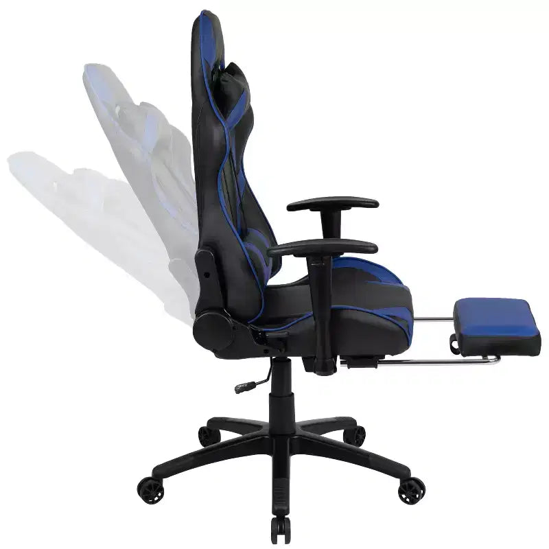 Chaise de jeu ergonomique Emma and Oliver Racing avec dossier inclinable et repose-pieds en similicuir rouge