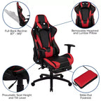 Chaise de jeu ergonomique Emma and Oliver Racing avec dossier inclinable et repose-pieds en similicuir rouge