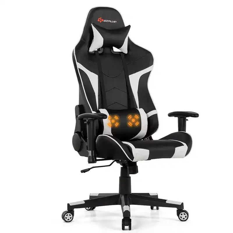 Chaise de Massage et de Gaming Inclinable et Pivotante Costway avec Soutien Lombaire Blanche\Bleue\Grise\Rouge