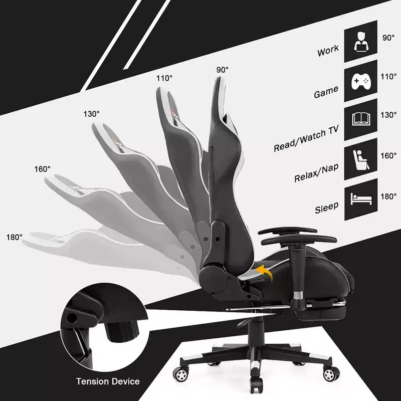 Chaise de bureau de massage gamer inclinable et pivotante Costway Racing avec repose-pieds