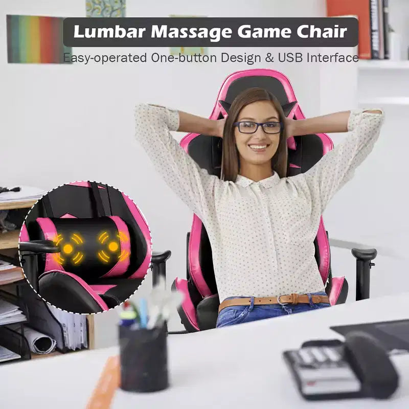 Costway Chaise de bureau gamer inclinable et pivotante avec repose-pieds de massage