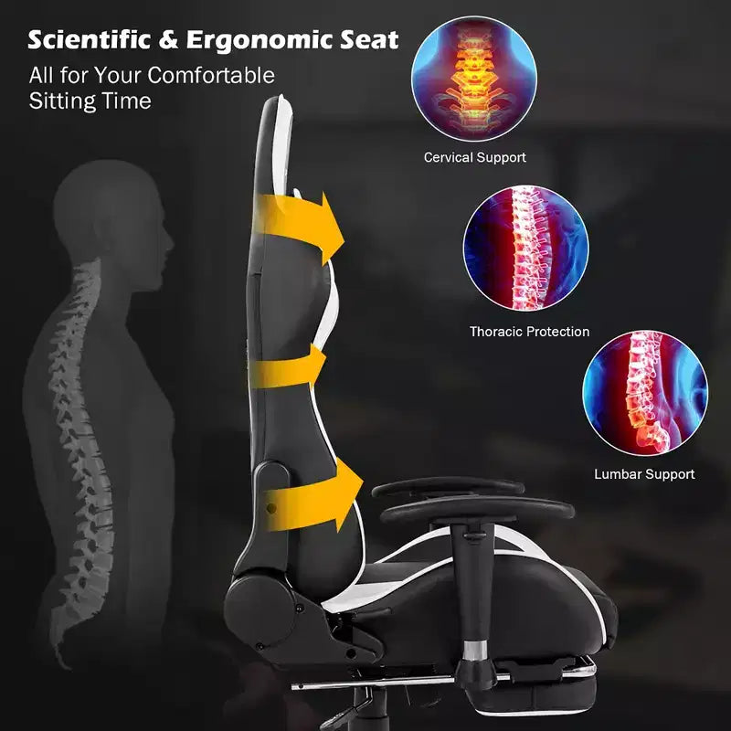 Costway Chaise de bureau gamer inclinable et pivotante avec repose-pieds de massage