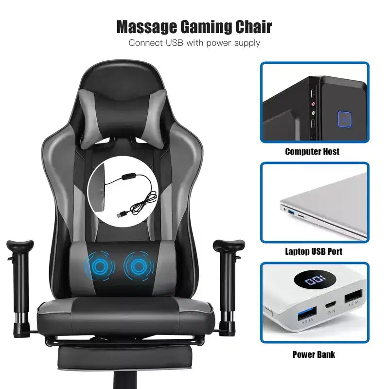 Chaise de bureau de jeu Costway Racing à dossier haut avec repose-pieds noir