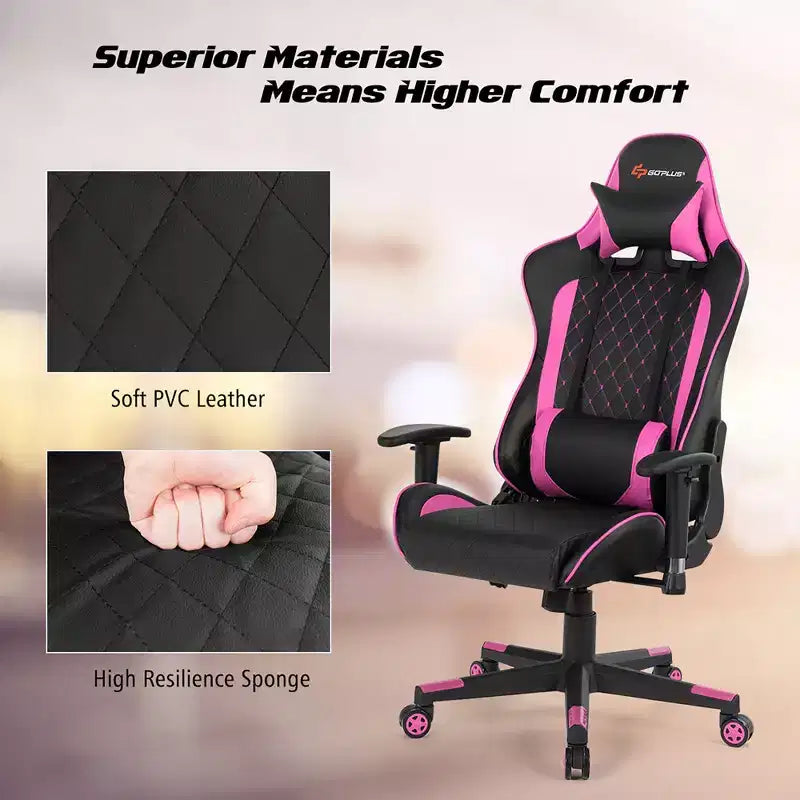Fauteuil de massage gamer inclinable Costway avec support lombaire et appui-tête Blanc/Bleu/Rose/Rouge