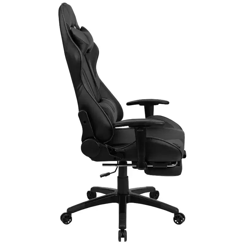 Chaise de jeu inclinable en similicuir BlackArc – Accoudoirs pivotants réglables en hauteur, repose-pieds escamotable, oreillers de tête et lombaires