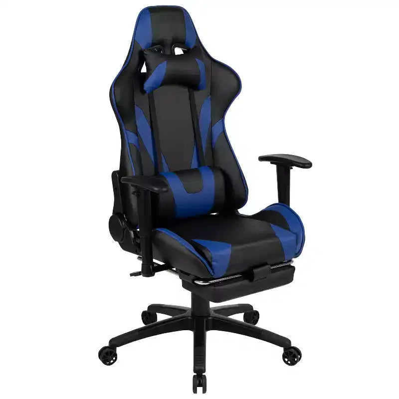 Chaise de jeu inclinable en similicuir BlackArc – Accoudoirs pivotants réglables en hauteur, repose-pieds escamotable, oreillers de tête et lombaires