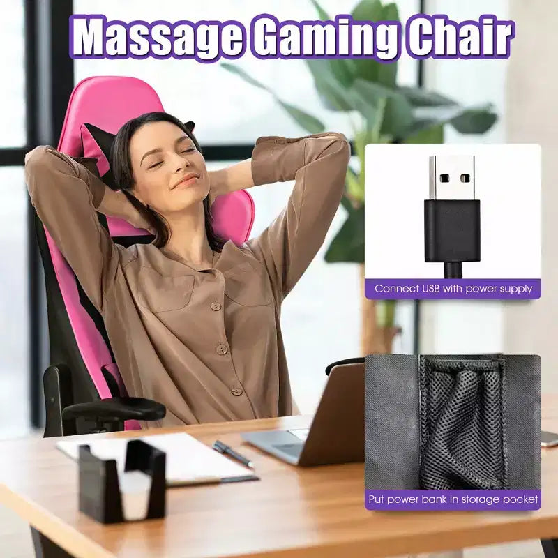 Chaise de jeu massante Costway, fauteuil de bureau inclinable style course avec repose-pieds blanc/bleu/rose/rouge