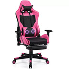 Chaise de jeu massante Costway, fauteuil de bureau inclinable style course avec repose-pieds blanc/bleu/rose/rouge